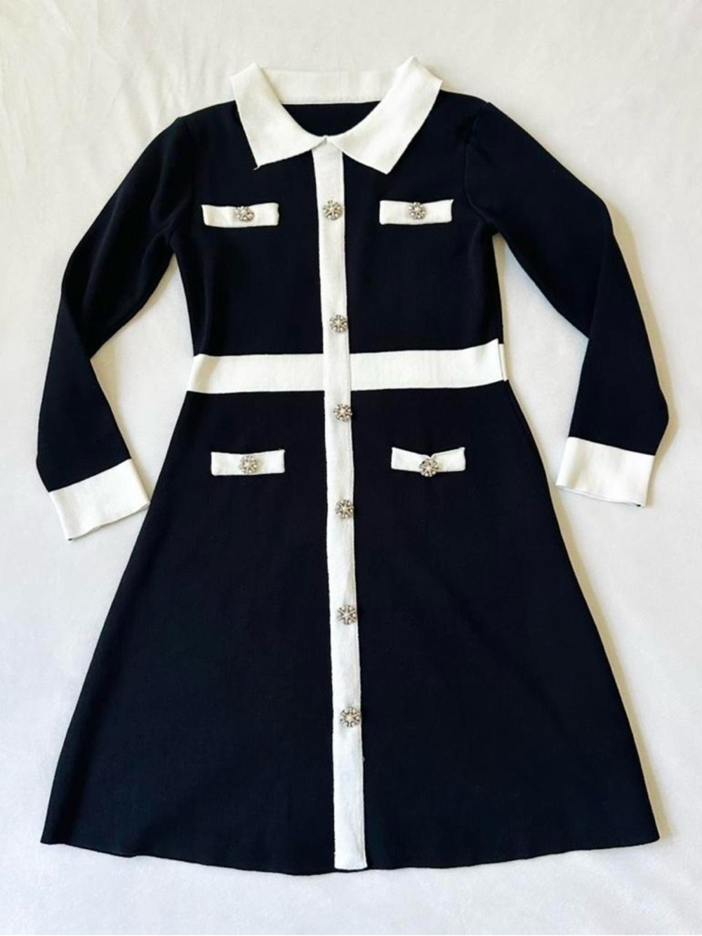 Black & White Contrast Button Front Dress